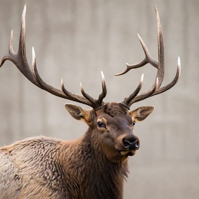 Elk standing with antlers in urban space