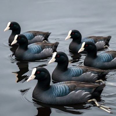 Coots swimming in a lake
