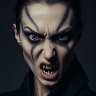 Woman with face paint showing fierce expression