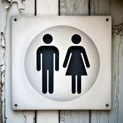 Restroom sign on wall near entrance