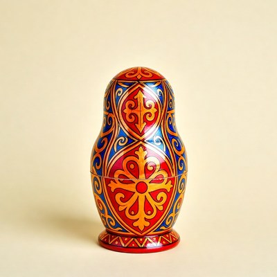 Brightly colored nesting doll displayed