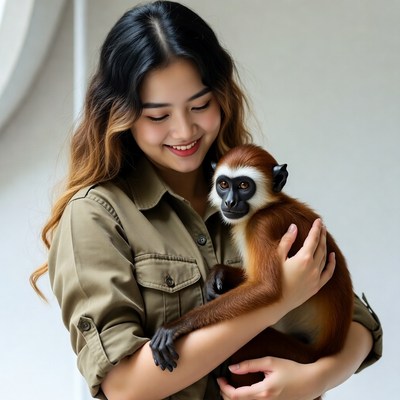Woman holds monkey in her arms