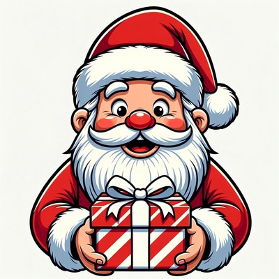 Santa holds gift with smile