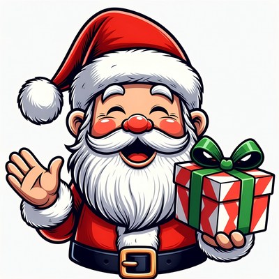 Santa claus holds a gift near christmas