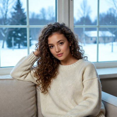 Woman seated by winter window