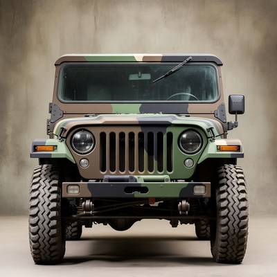Military jeep in studio setting