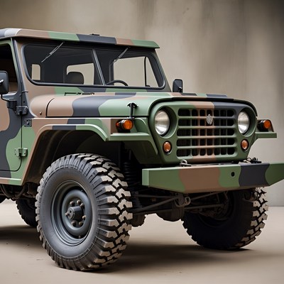 Military vehicle in camouflage design