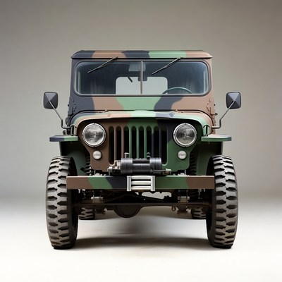 Military vehicle in studio setting