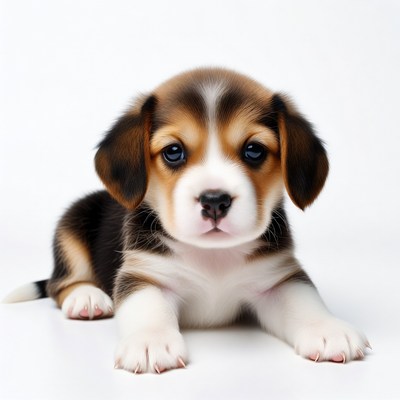 Cute beagle puppy lies on surface