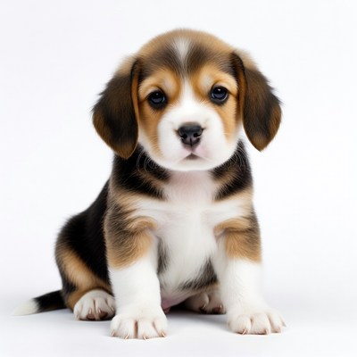 Beagle puppy sitting on white background