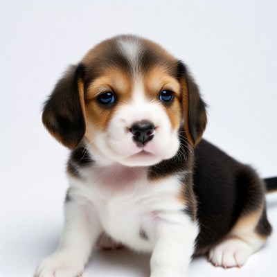 Cute beagle puppy with blue eyes in studio