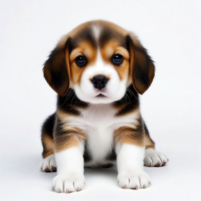 Cute puppy sitting on white background