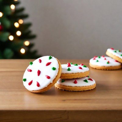 Festive cookies on a wooden table