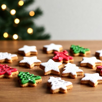 Holiday cookies on wooden table