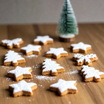 Christmas cookies on wooden table