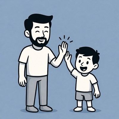 Father and son sharing a high five