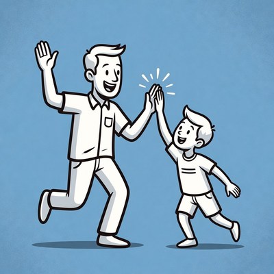 Father and son share a high five
