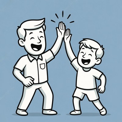 Father and son celebrate together in fun moment