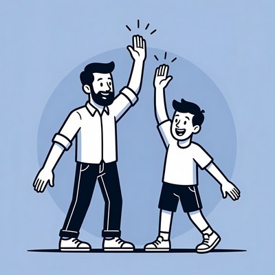 Father and son high five together