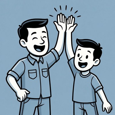 Father and son high five moment