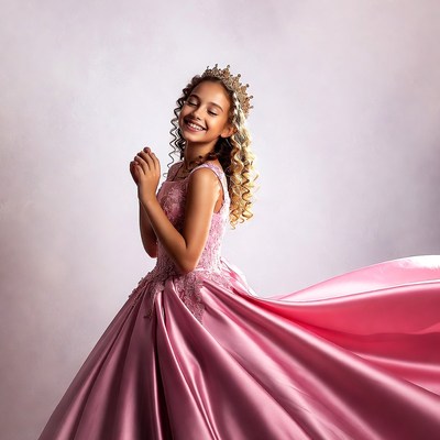 Young girl in pink dress smiling