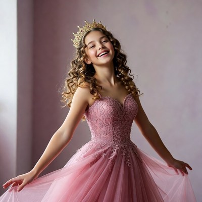 Girl in pink dress with crown