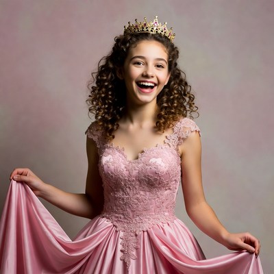 Girl in pink dress smiles wide