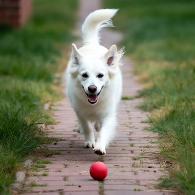 Dog runs to catch a ball