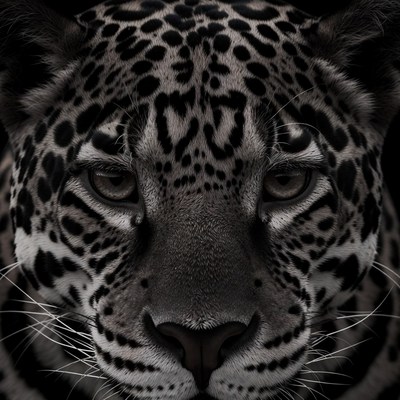 Close-up of a jaguar in black and white