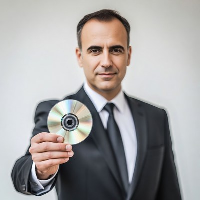 Man holds cd in business attire