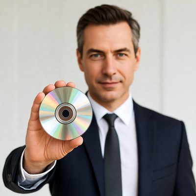 Man holds disc in office