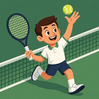 Boy playing tennis on court