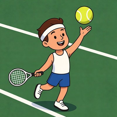 Young boy playing tennis with ball