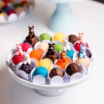 Colorful candy display with cute figures