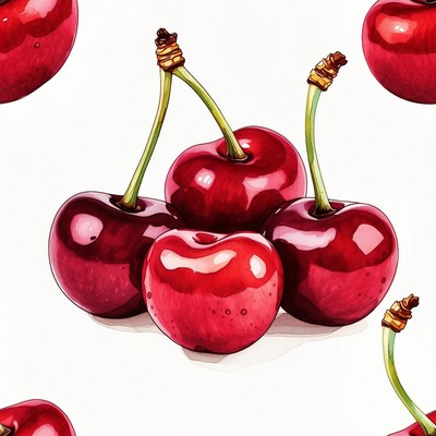 Bright red cherries on a white background