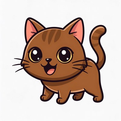 Cute cartoon cat with big eyes