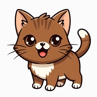 Cute cartoon brown cat playing