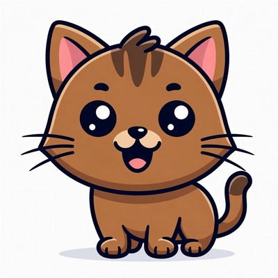 Cute cartoon cat sitting happily