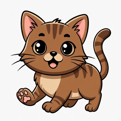 Cute cartoon cat running playfully