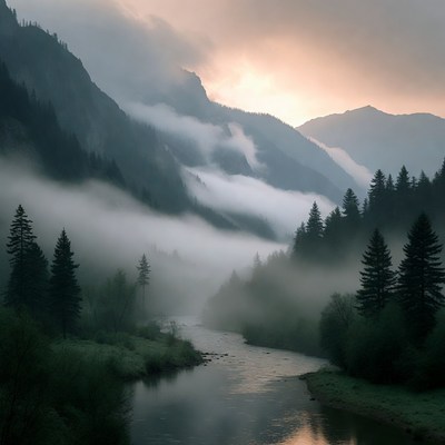 Mist over river in mountains