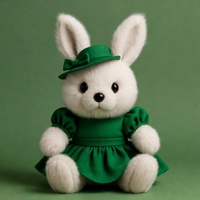 Cute bunny in green dress and hat