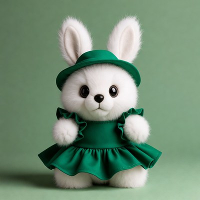 Cute bunny toy in green outfit