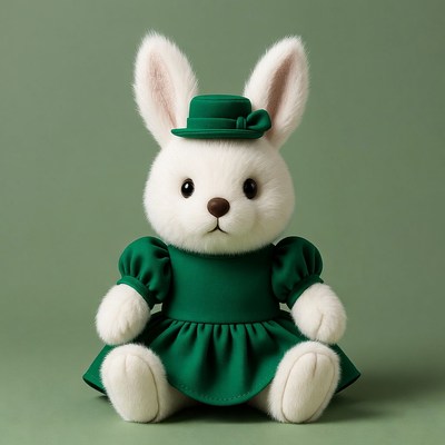 Cute bunny in a green dress