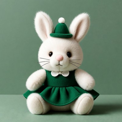 Cute bunny doll in green dress