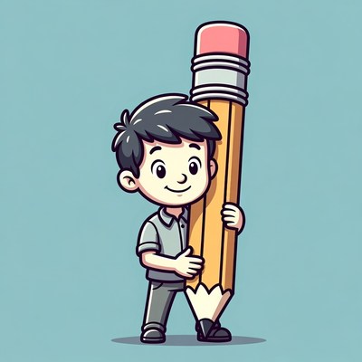 Boy holding a giant pencil