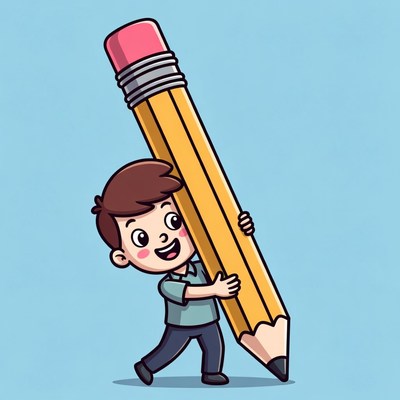 Child carries large pencil happily