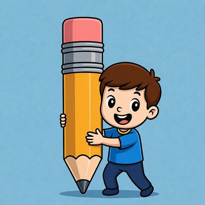 Child holding a giant pencil