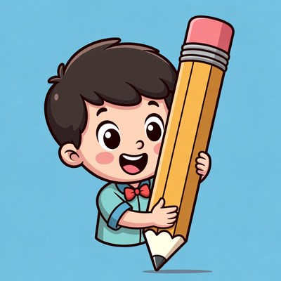 Child drawing with large pencil