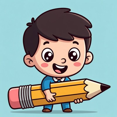 Child with big pencil in hand