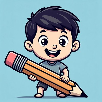 Boy holding a large pencil